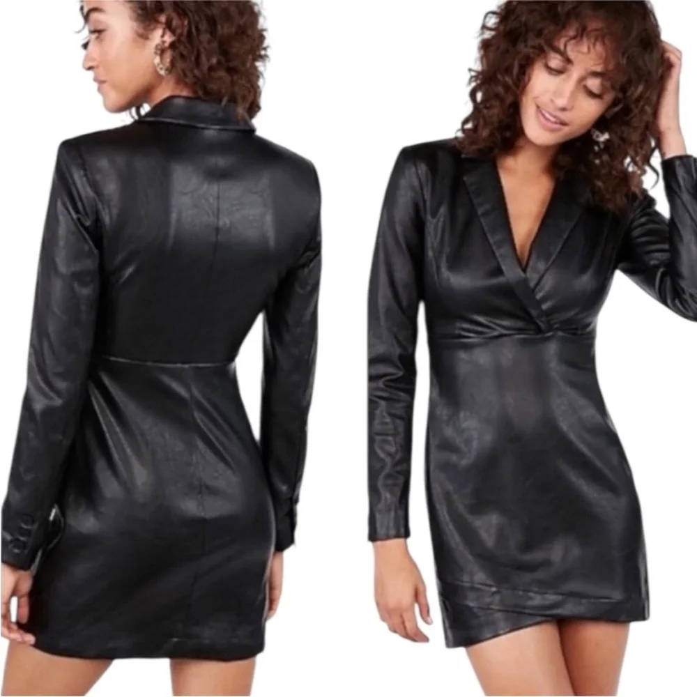 NWT EXPRESS X NEGIN MIRSALEHI BLACK VEGAN LEATHER MINI DRESS - Picture 2 of 9
